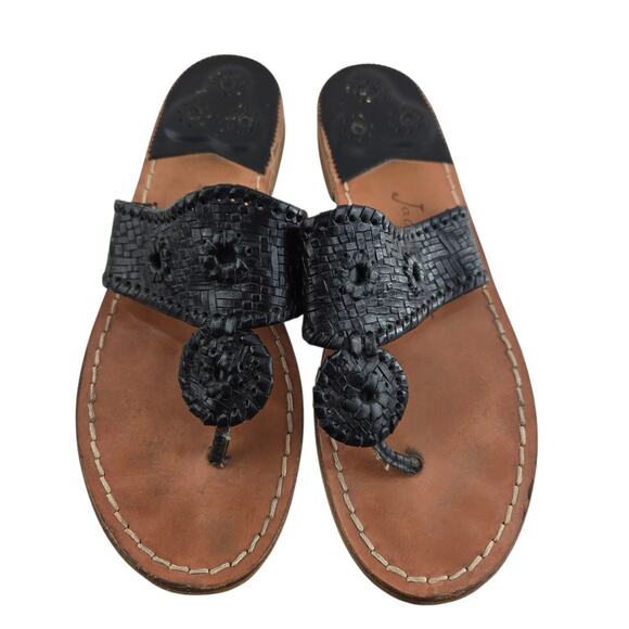 Jack Rogers Sandals Womens 9 Flats Black Woven Leather Slip On Thong Preppy - Picture 5 of 11